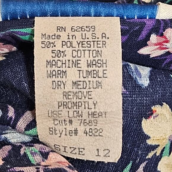 Periwinkle Vintage 80s/90s Navy Blue Floral Skirt Set Made In U.S.A. Size 12 - Picture 10 of 11